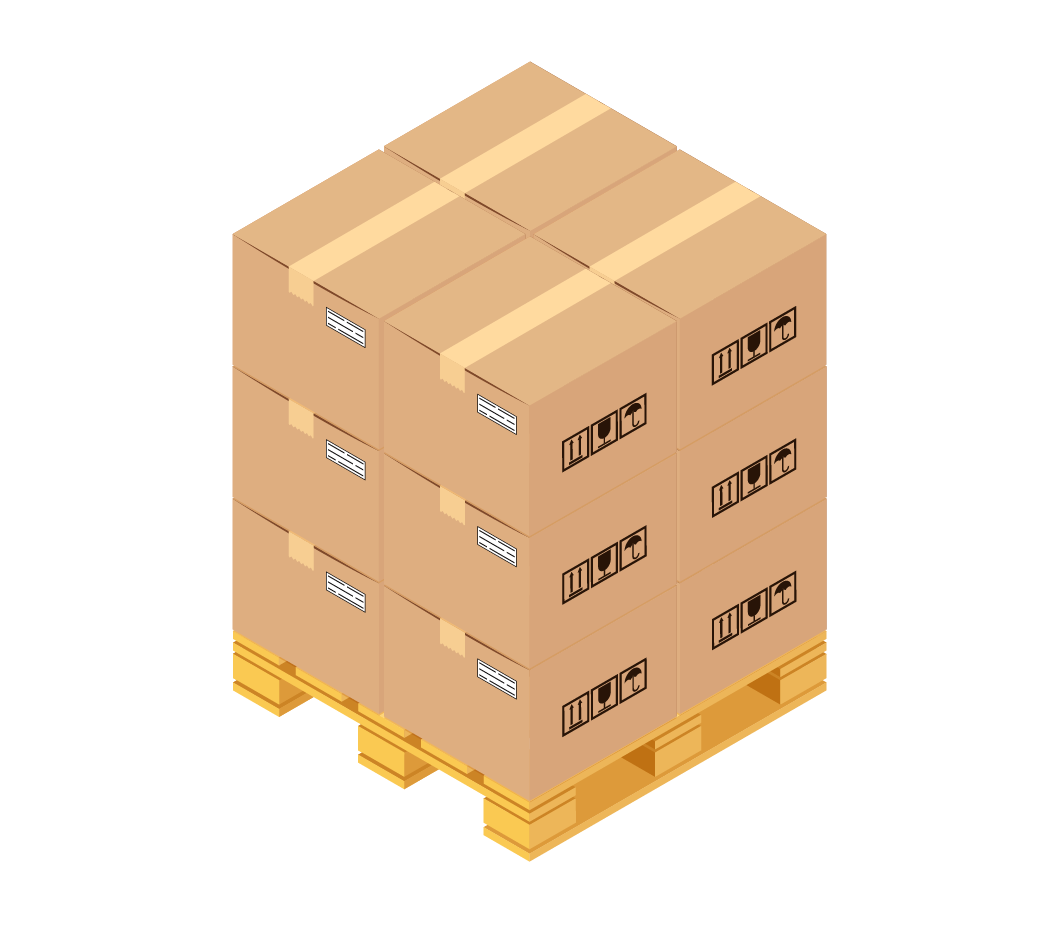 Pallet with cartons 60×40 cm, 3 layers