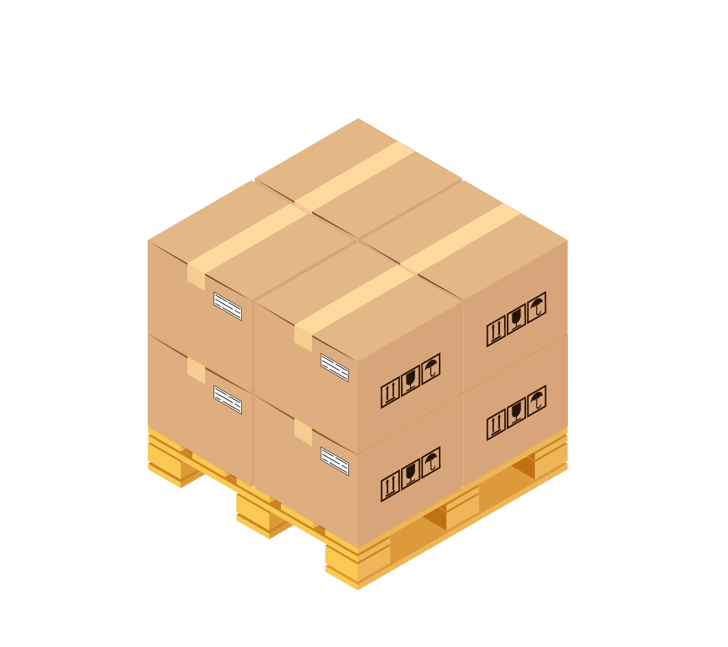 Pallet with cartons 60×40 cm, 2 layers
